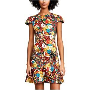 Alice + Olivia Kirby Ruffle Hem Mini Dress 8 Floral Melody Print Cap Sleeve